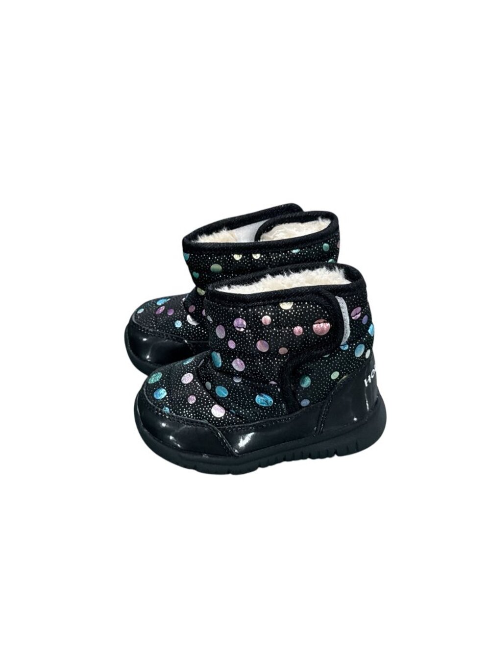 Hobibear Toddler Winter Boots Black Polka Dot Faux Fur Lined Size 23 Insulated N